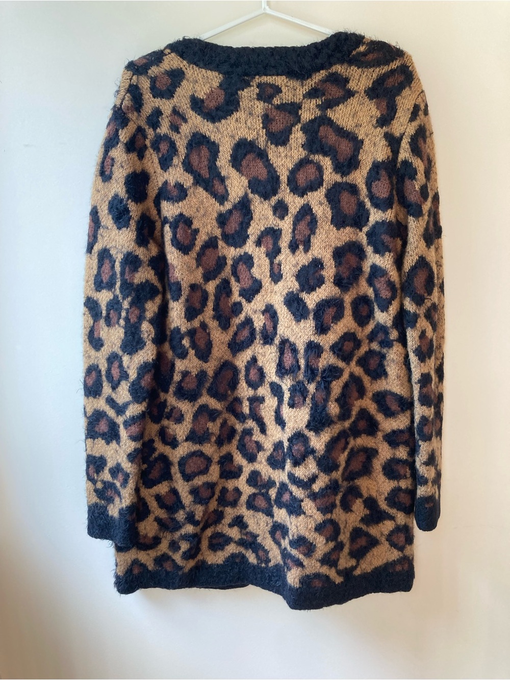 Lord & Taylor Leopard Cheetah Animal Print Open-Front Fuzzy Warm Cozy Cardigan - Picture 3 of 4